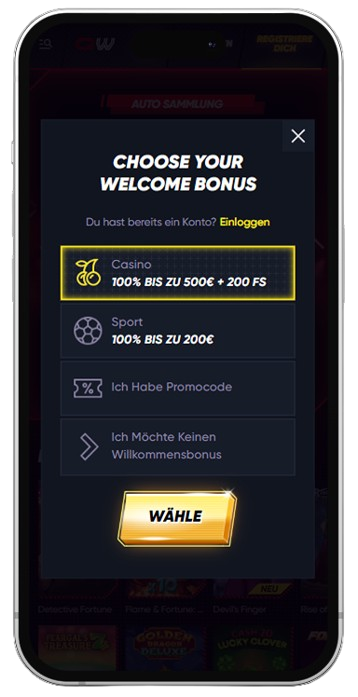 Registrierung auf der App von quickwin casino